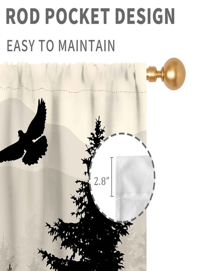 TKUYO Farmhouse Deer Curtains, Retro Rustic Forest Lake Pine Tree Silhouette Country Lodge Cabin Cottage Vintage Blackout Window Drapery Treatments for Kitchen Bedroom Living Room 2 Panels Set, 42"x45" Inch - Image 5